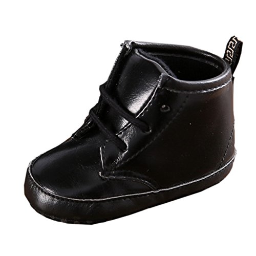 9129632016201 - INFANT BABY FIRST WALKERS CRIB SHOES PU LEATHER SOFT SOLED ANTI SLIP BOOTS BLACK 12-18M