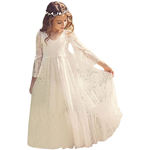9137969725376 - FANCY A-LINE LACE FLOWER GIRL DRESS 2-12 YEAR OLD (SIZE 6, IVORY)