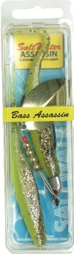 0091538893899 - BASS ASSASSIN SALTWATER 5 MAC DADDY SPINNER-PACK OF 2, CHARTREUSE FLASH/SPACE GUPPY, 1/8 OZ.