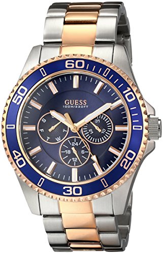 0091661443497 - GUESS MEN'S U0172G3 TWO-TONE ROSE GOLD-TONE WATCH WITH BLUE MUTLI-FUNCTION DIAL