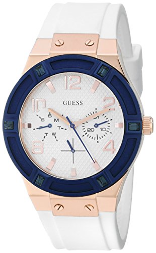 0091661449444 - GUESS WOMEN'S U0564L1 SPORTY ROSE GOLD-TONE STAINLESS STEEL WATCH WITH MULTI-FUNCTION DIAL AND WHITE STRAP BUCKLE