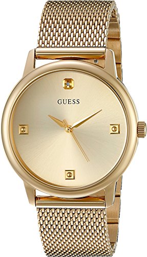 0091661457333 - GUESS MEN'S U0280G3 CLASSIC GOLD-TONE WATCH WITH DIAMOND MARKERS ON A MESH BAND