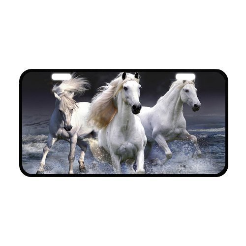 9168876214639 - CUSTOM BLACK RUNNING HORSE IN THE WATER METAL LICENSE PLATE FOR CAR 11.8 X 6.1 INCH