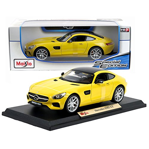 0092100793654 - MAISTO YEAR 2015 SPECIAL EDITION SERIES 1:18 SCALE DIE CAST CAR SET - YELLOW COLOR SPORTS COUPE MERCEDES BENZ AMG GT WITH DISPLAY BASE (CAR DIMENSION: 9-1/2 X 4 X 2-1/2)