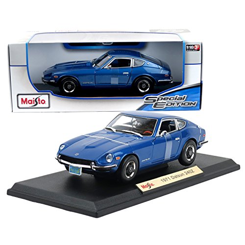 0092100797218 - MAISTO YEAR 2015 SPECIAL EDITION SERIES 1:18 SCALE DIE CAST CAR SET - METALLIC BLUE COLOR CLASSIC 2-SEAT SPORTS COUPE 1971 NISSAN DATSUN 240Z WITH DISPLAY BASE (CAR DIMENSION: 9 X 3-1/2 X 2-1/2)