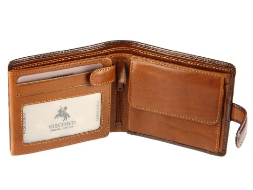 0092145531594 - VISCONTI TR35 CLASSIC TRIFOLD WALLET PASSCASE / ID WALLET MADE OF VEG TAN LEATHER (BROWN/ TAN)