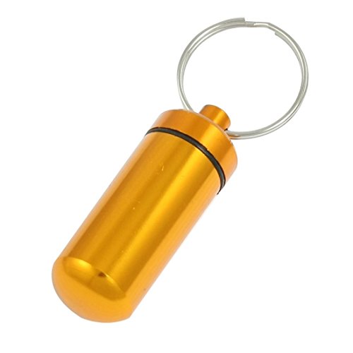 0092145578735 - WATER-PROOF AIR-TIGHT PILL FOB ALUMINUM ALLOY PILL CASE PILL BOX PILL HOLDER WITH KEYCHAIN, USED FOR HOLDING ASPIRIN, COLD TABLETS, PAIN MEDICATION AND VITAMINS, AND ID TAG, NOTES (GOLDEN)