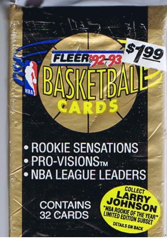 0092567101948 - 92-93 FLEER NBA BASKETBALL CARDS JUMBO PACK OR 32 CARDS