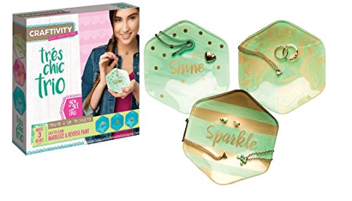 0092633305171 - CRAFTIVITY - TRÉS CHIC TRIO - COMPLETE CRAFT PROJECT KIT - LEARN REVERSE GLASS PAINTING AND MARBLEIZING TO CREATE YOUR OWN TRINKET TRAYS - AGES 12+