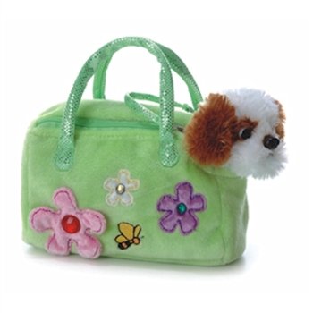 0092943022645 - FANCY PALS PLUSH GREEN PET CARRIER WITH PLUSH DOG BY AURORA