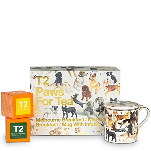 9330462180028 - T2 TEA & TEAWARE GIFTPACK: PAWS FOR TEA- DOG PACK, FINE BONE CHINA MUG WITH 2 LOOSE LEAF BLACK TEA IN BOX, PERFECT FOR PET LOVERS, 2.1 OZ