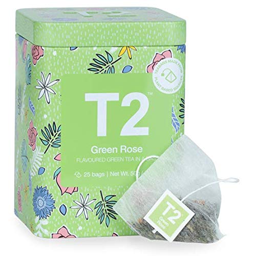 9330462188765 - T2 TEA GREEN ROSE 25 TEA BAGS TIN - VIBRANT GREEN TEA BLENDED WITH ROSE PETALS & TROPICAL FRUIT - ENJOY HOT OR ICED, 25COUNT