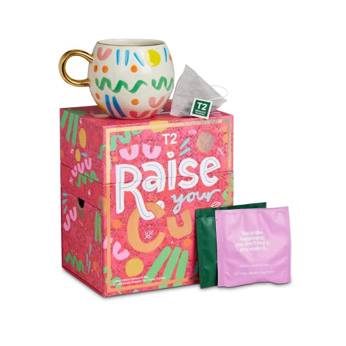 9330462226290 - T2 TEA RAISE YOUR CUP TEA AND TEAWARE GIFTPACK, LIMITED EDITION STONEWARE MUG WITH 15 TEABAG SACHETS, BLACK, HERBAL, GREEN, FRUIT TEA