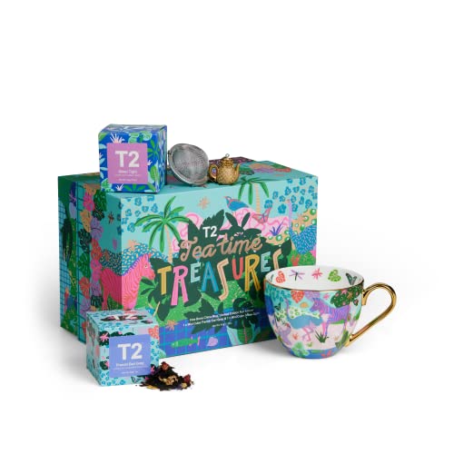 9330462227082 - T2 TEA TEA TIME TREASURES TEA AND TEAWARE GIFTPACK , 2 LOOSE LEAF FLORAL TEA IN MINI FESTIVE FEATURE BOX, A LIMITED EDITION FINE BONE CHINA MUG, A GOLDEN PINEAPPLE INFUSER, BEST GIFT FOR HOLIDAY