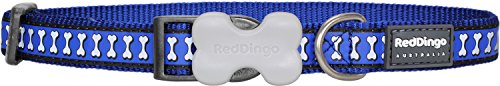 9330725053175 - RED DINGO REFLECTIVE DARK BLUE DOG COLLAR, MEDIUM/LARGE/20MM