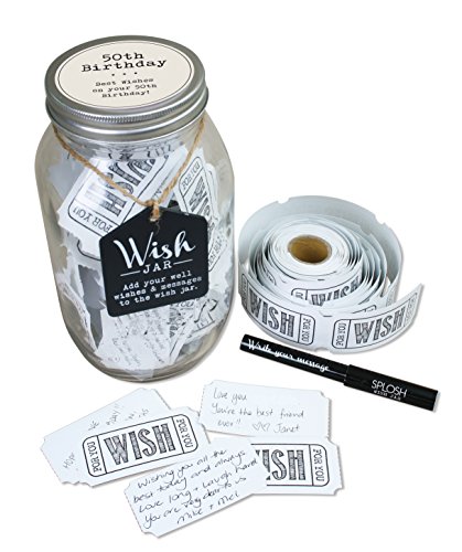 9332519072065 - TOP SHELF 50TH BIRTHDAY WISH JAR ; UNIQUE AND THOUGHTFUL GIFT IDEAS FOR FRIENDS AND FAMILY ; MEMORABLE GIFT FOR MOM, DAD, GRANDMA, AND GRANDPA ; KIT COMES WITH 100 TICKETS AND DECORATIVE LID