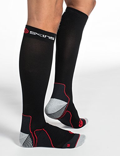 9333826069687 - SKINS ESSENTIALS ACTIVE MID WEIGHT COMPRESSION SOCKS, BLACK/FIERCE RED, X-SMALL