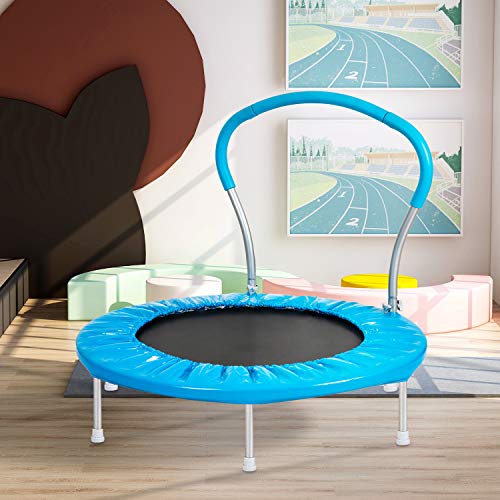 9339402085928 - STARTOGOO 36 FOLDING MINI TRAMPOLINE FOR KIDS & ADULT, FITNESS TRAMPOLINE WITH HANDLE AND SAFTY PADDED COVER, SUITABLE FOR INDOOR AND OUTDOOR, BLUE