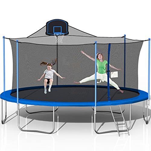 9339402320111 - STARTOGOO 1000 LBS 16FT TRAMPOLINE WITH BASKETBALL HOOP, LADDER AND SAFETY ENCLOSURE NET, OUTDOOR TRAMPOLINES FOR ADULTS, KIDS, BLUE