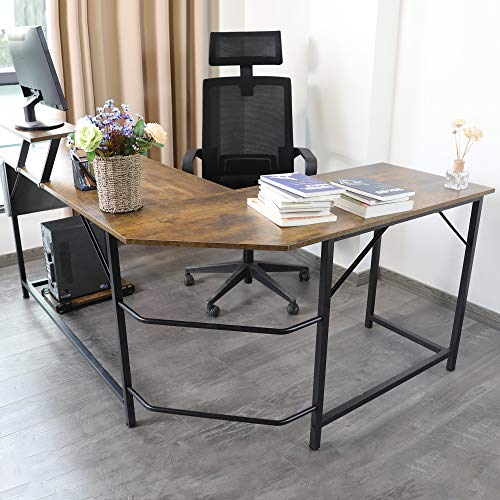 9339402749868 - QUICKCITY L-SHAPED CORNER DESK COMPUTER, HOME OFFICE GAMING TABLE, SPACE-SAVING, EASY TO ASSEMBLE, BROWN