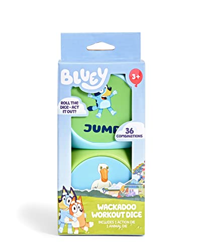 0093539005615 - BLUEY WACKADOO DICE IMAGINATION ACT OUT THE ACTION GAME | FAMILY GAME NIGHT FOR ALL AGES | CREATIVE AND ENGAGING FUN FOR ALL FEATURING BLUEY AND BINGO WITH 36 UNIQUE AND SILLY COMBINATIONS