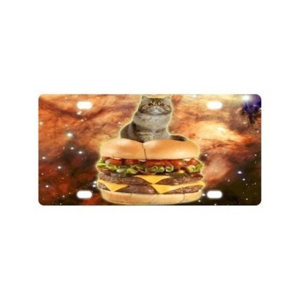 9377959120037 - CAR AUTOMOTIVE LICENSE PLATE - GALAXY HIPSTER CAT SPACE NEBULA EATING METAL LICENSE PLATE FOR CAR (NEW) - 12 X 6