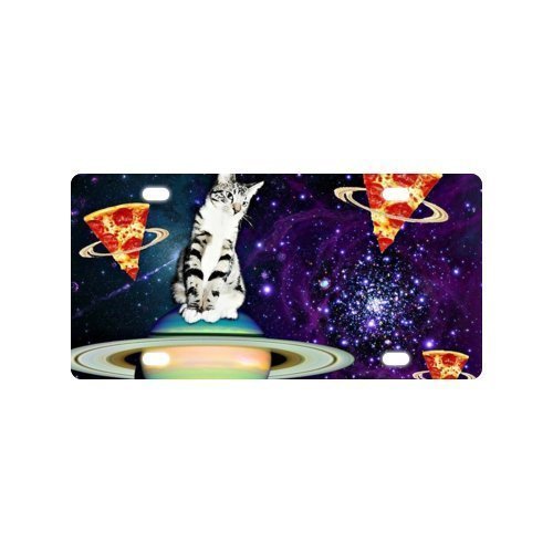 9377959135345 - GALAXY HIPSTER CAT SPACE NEBULA - FRONT LICENSE PLATE - CUSTOM CAR TAG - AUTO TAG