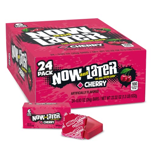 0093922521036 - NOW AND LATER CHERRY LONG LASTING CHEW CANDY - 24 PER PACK -- 12 PACKS PER CASE.
