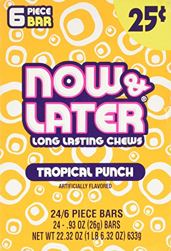 0093922521050 - NOW AND LATER TROPICAL PUNCH FLAVORED CANDY TWENTY FOUR 6-PIECE BARS, 22.32 OZ.