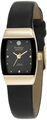 0940356549474 - ARMITRON WOMEN'S 75/3594BKBK GOLD-TONE DIAMOND-ACCENTED WATCH WITH BLACK LEATHER BAND