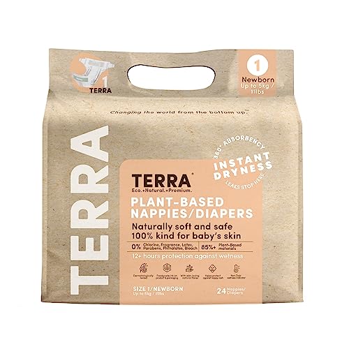 9421905946285 - TERRA SIZE 1 NEWBORN DIAPERS: 85% PLANT-BASED DIAPERS, ULTRA-SOFT & CHEMICAL-FREE FOR SENSITIVE SKIN, SUPERIOR ABSORBENCY FOR DAY OR NIGHTTIME DIAPERS, DESIGNED FOR NEWBORNS UP TO 11 POUNDS, 24 COUNT