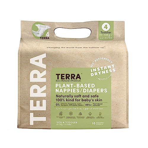 9421905946315 - TERRA SIZE 4 DIAPERS: 85% PLANT-BASED DIAPERS, ULTRA-SOFT & CHEMICAL-FREE FOR SENSITIVE SKIN, SUPERIOR ABSORBENCY FOR DAY OR NIGHTTIME DIAPERS, DESIGNED FOR TODDLERS 22-30 POUNDS, 18 COUNT