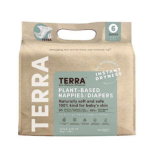 9421905946339 - TERRA SIZE 6 DIAPERS: 85% PLANT-BASED DIAPERS, ULTRA-SOFT & CHEMICAL-FREE FOR SENSITIVE SKIN, SUPERIOR ABSORBENCY FOR DAY OR NIGHTTIME DIAPERS, DESIGNED FOR TODDLERS 35+ POUNDS, 14 COUNT