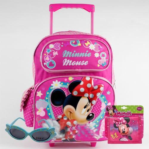 0943210877171 - ^FREE S&H DISNEY MINNIE MOUSE LARGE ROLLING BACKPACK AND MINNIE WALLET AND SUNGLASSES SET