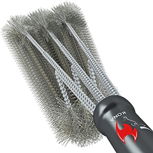 0094393697138 - 360° CLEAN GRILL BRUSH BY KONA(TM) - 18 BEST BBQ GRILL BRUSH - 3 STAINLESS STEEL BRUSHES IN 1 PROVIDES EFFORTLESS CLEANING - FREE 5 YEAR REPLACEMENT - GREAT BBQ ACCESSORIES GIFT - STIFF LIGHT WEIGHT DESIGN - PERFECT FOR WEBER, CHAR-BROIL, PORCELAIN & IN