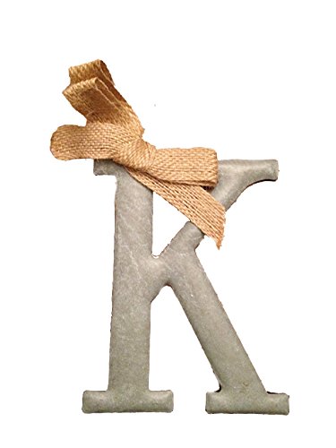 9444334433454 - MUD PIE TIN SLATE COLOR INITIAL MONOGRAM ORNAMENT WITH BURLAP BOW - LETTER K