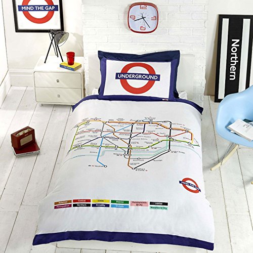 9456541101101 - LONDON UNDERGROUND TUBE MAP SINGLE/US TWIN DUVET COVER AND PILLOWCASE SET