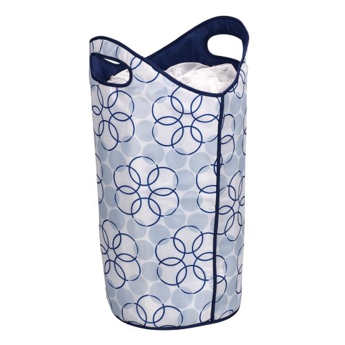 9456741919896 - HOUSEHOLD ESSENTIALS 2500 SOFT SIDED LAUNDRY HAMPER WITH HANDLES AND MESH TOP CLOSURE - BLUE AND WHITE