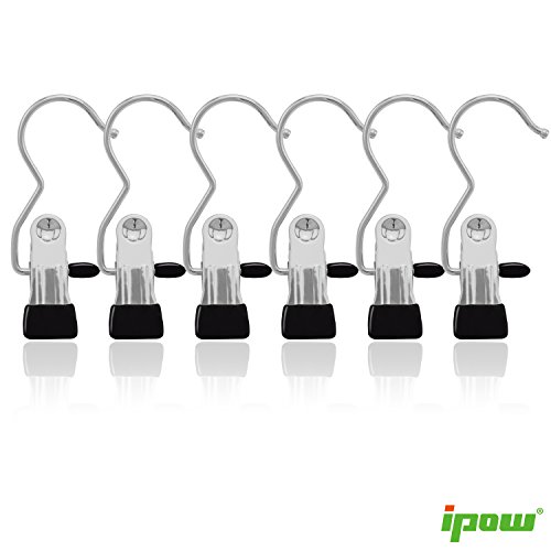 9456741919995 - IPOW SET OF 6 PORTABLE LAUNDRY HOOK HANGING CLOTHES PINS STAINLESS STEEL TRAVEL HOME CLOTHING BOOT HANGER HOLD CLIPS