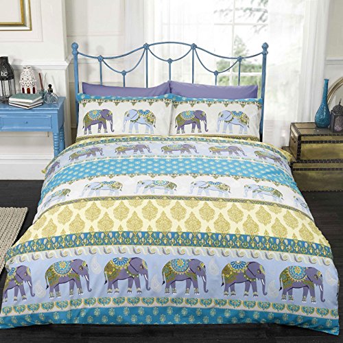 9460578120639 - JAIPUR ELEPHANT SINGLE/US TWIN DUVET COVER AND PILLOWCASE SET - BLUE