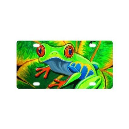 9468723722974 - CAR AUTOMOTIVE LICENSE PLATE - RED EYED TREE FROG ON LEAF METAL LICENSE PLATE FOR CAR (NEW) - 12 X 6
