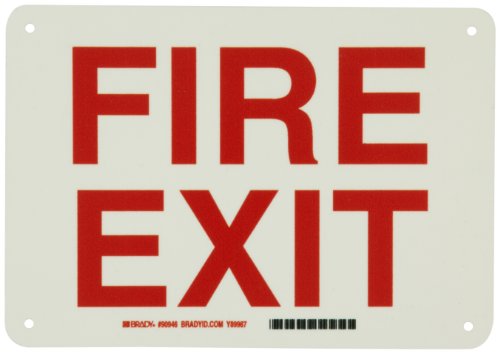0094705348369 - BRADY 90946 10 WIDTH X 7 HEIGHT B-347 PLASTIC, RED ON GREEN GLOW-IN-THE-DARK FIRE AND EXIT SIGN, FIRE EXIT