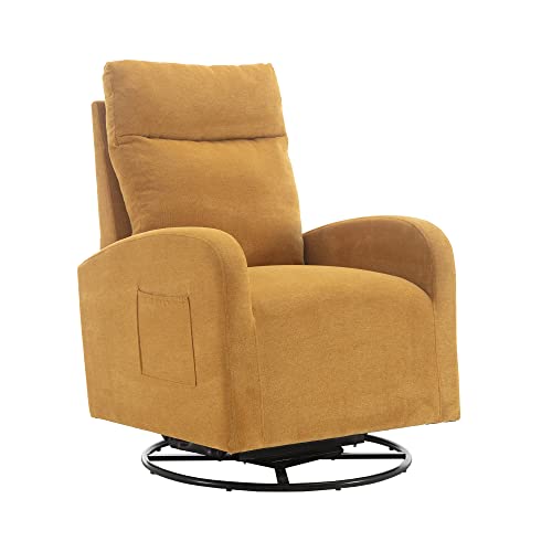 9471400980734 - HOMSOF ROCKER RECLINER, POLYESTER ROCKING NURSERY, MODERN LOUNGE CHAIR FOR LIVING ROOM, ONE SIZE, YELLOW SWIVEL GLIDER