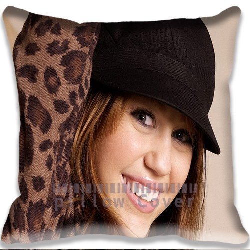 9478861569232 - BEAUTIFUL MILEY CYRUS WITH HAT COLORFUL COTTON AND POLYESTER HOME DECORATIVE THROW PILLOW COVER CUSHION CASE 18X18INCH