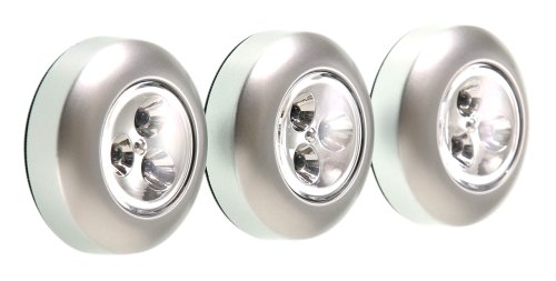 0951023601586 - FULCRUM 30010-301 LED BATTERY-OPERATED STICK-ON TAP LIGHT, SILVER, 3 PACK