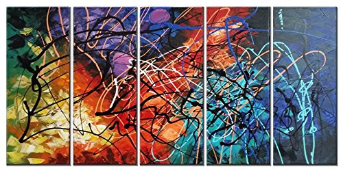 9535539390656 - WIECO ART 5 PANELS ABSTRACT OIL PAINTINGS ON CANVAS WALL ART FOR WALL DECOR AND HOME DECORATION
