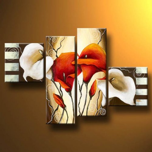 9535539391103 - WIECO ART 4-PIECE SCENTS OF CALLAS STRETCHED AND FRAMED HAND-PAINTED MODERN OIL PAINTINGS ON CANVAS WALL ART SET