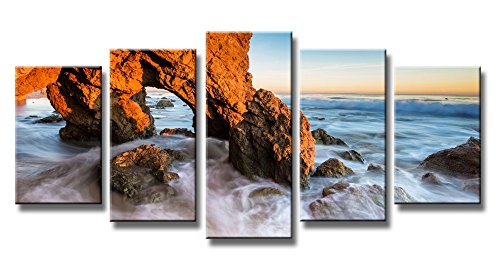 9535539391240 - WIECO ART - RED ROCK MODERN 5 PANELS FRAMED SEASCAPE CANVAS PRINTS ARTWORK SEA BEACH LANDSCAPE PICTURES PAINTINGS ON CANVAS WALL ART READY TO HANG FOR LIVING ROOM BEDROOM HOME DECORATIONS