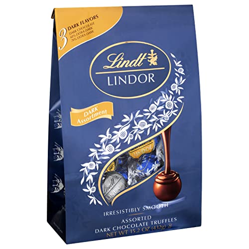 0009542039813 - LINDT LINDOR ASSORTED DARK CHOCOLATE CANDY TRUFFLES, ASSORTED CHOCOLATE WITH SMOOTH, MELTING TRUFFLE CENTER, 15.2 OZ. BAG