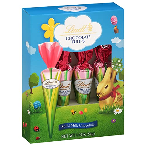 0009542438609 - LINDT CHOCOLATE TULIPS, EASTER TULIP-SHAPED SOLID MILK CHOCOLATE ON A STICK, 4 PACK